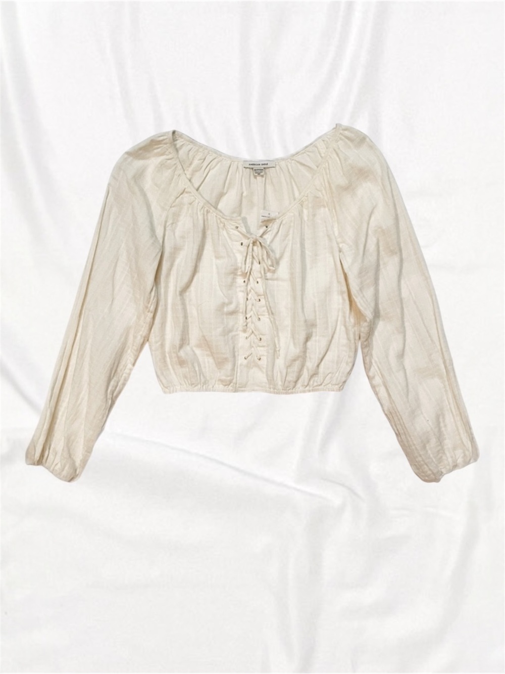 American Eagle Off White Lace Up Front Long Sleeve • NWT